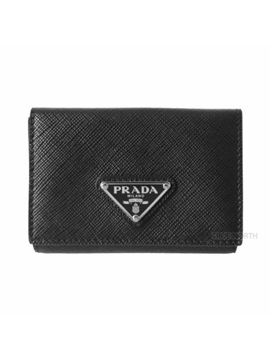 Triangular Logo Saffiano Small Bicycle Wallet Black - PRADA - BALAAN 1