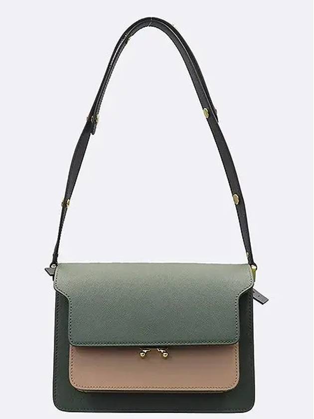 Black khaki color two tone TRUNK medium M size gold logo shoulder bag - MARNI - BALAAN 3