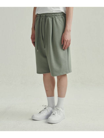 One Tuck Bermuda Sweat Shorts Light Khaki - MOO - BALAAN 1