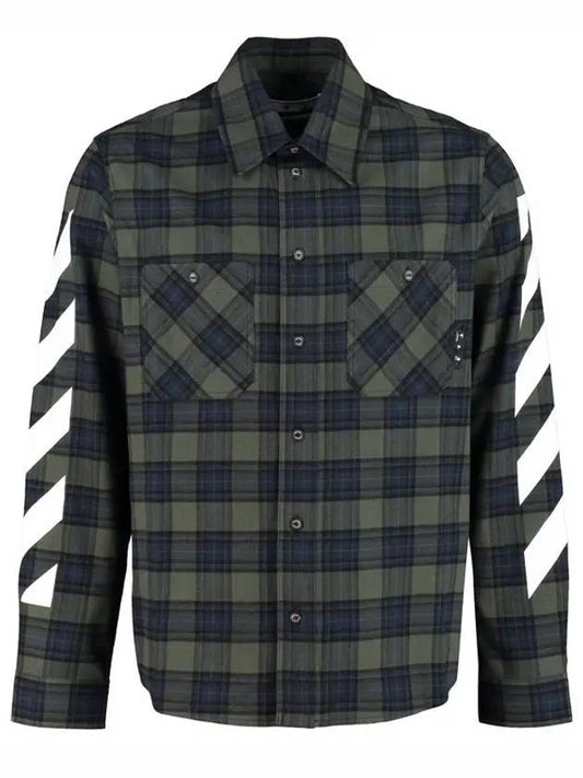 Diag Flannel Check Long Sleeve Shirt Green - OFF WHITE - BALAAN 1