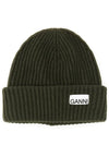 Logo Wool Beanie Khaki Women s - GANNI - BALAAN 3