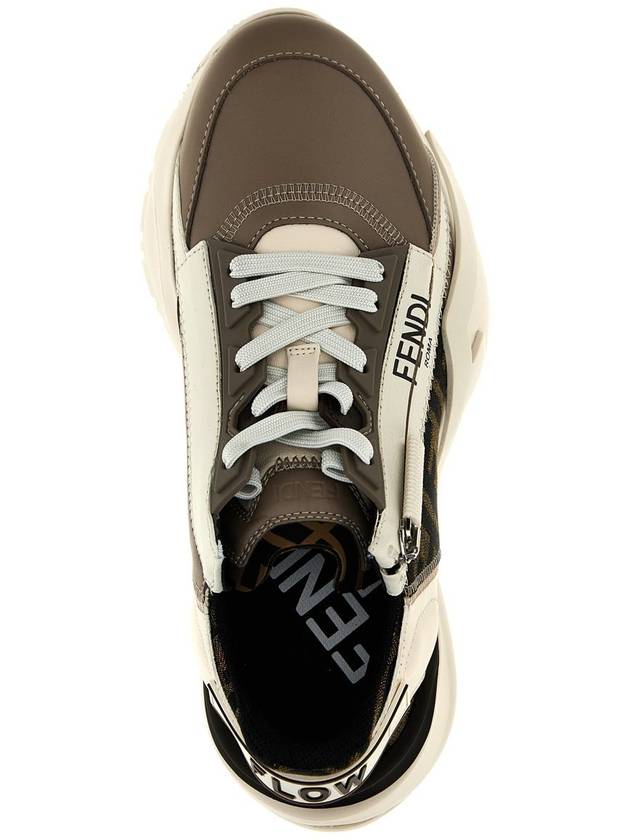 Flow FF Logo Low Top Sneakers Beige - FENDI - BALAAN 6