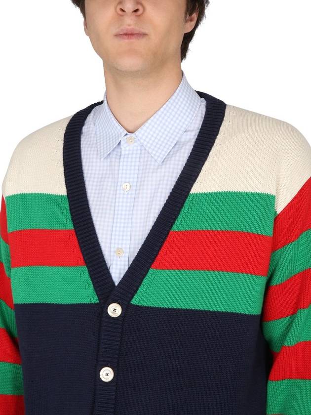 Cotton Wool Striped Cardigan Blue Ivory - GUCCI - BALAAN 5