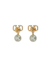 V Logo Pearl Earrings Gold - VALENTINO - BALAAN 3