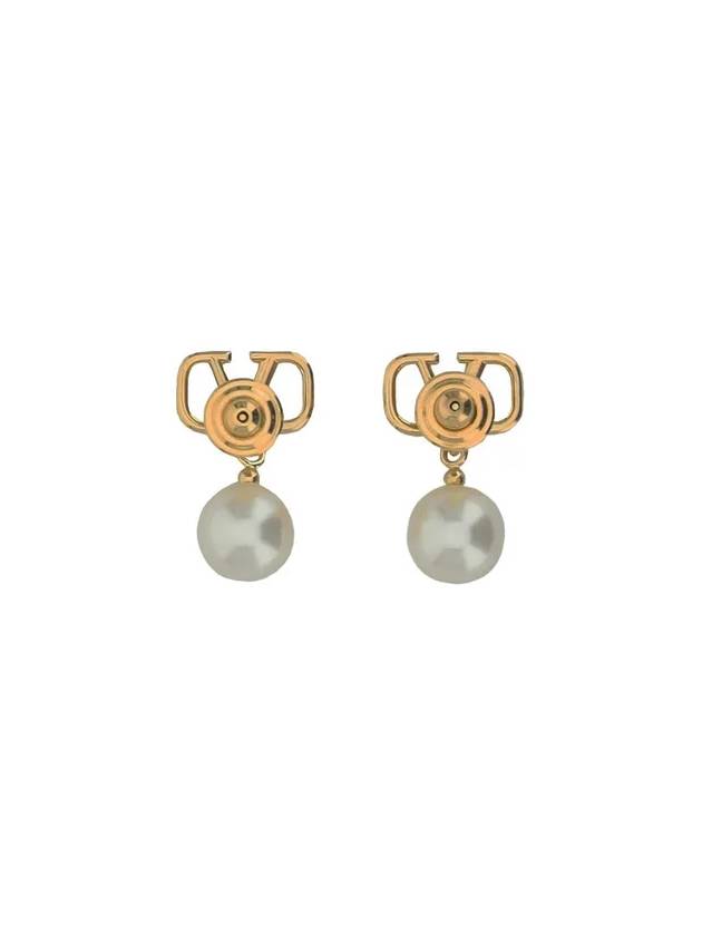 V Logo Pearl Earrings Gold - VALENTINO - BALAAN 3