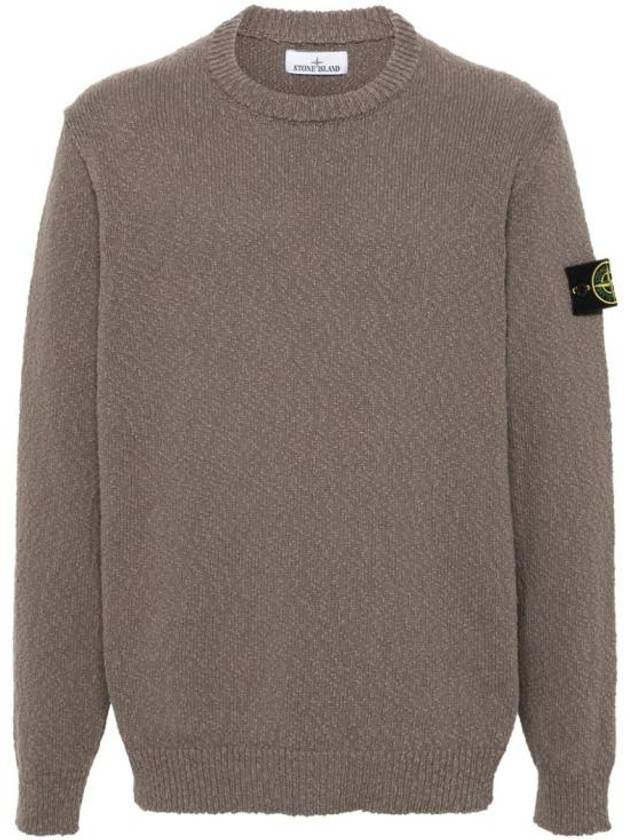 Logo Badge Knotted Crew Neck Cotton Knit Top Dove Grey - STONE ISLAND - BALAAN 2