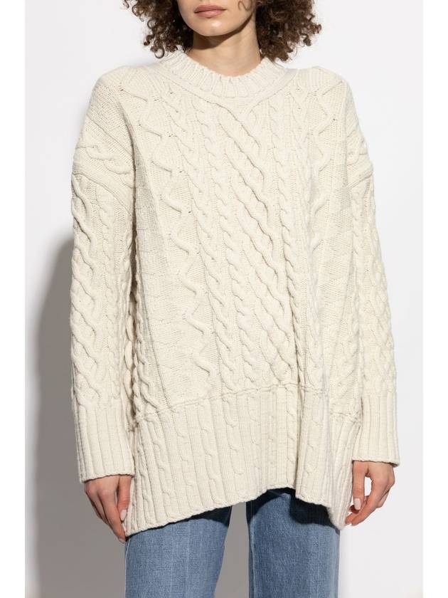 Bottega Veneta Wool Sweater With Decorative Knit Pattern, Women's, Cream - BOTTEGA VENETA - BALAAN 3