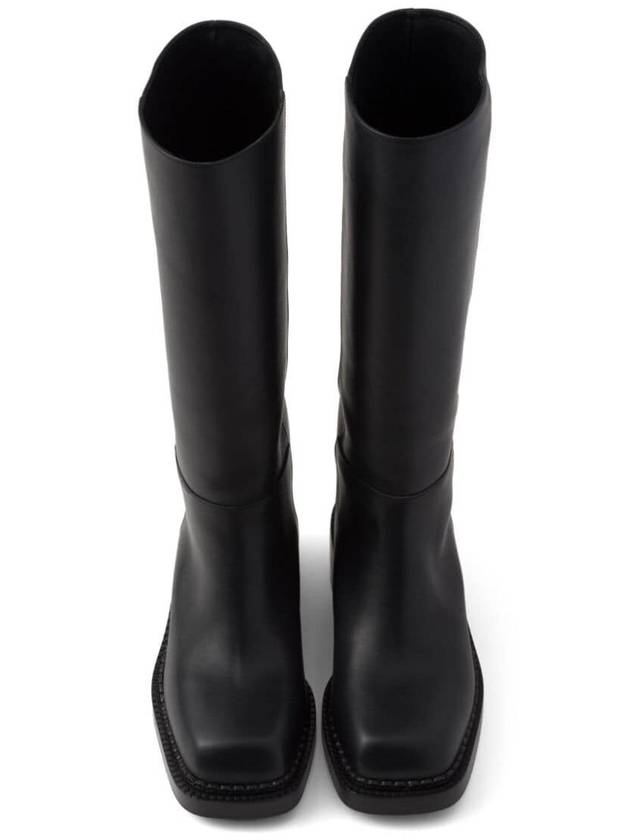 Logo leather long boots black - PRADA - BALAAN 5