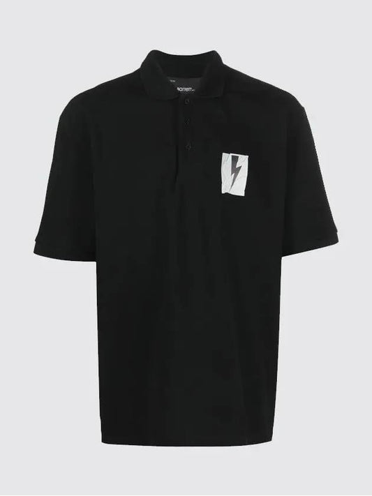 Chest Thunder Logo PK Shirt Black - NEIL BARRETT - BALAAN.