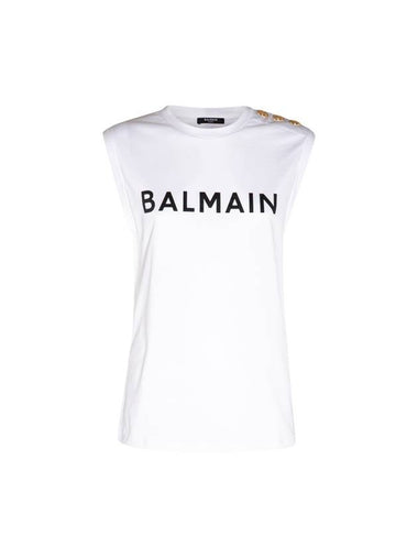 Women's Logo Print Shoulder Button Sleeveless White - BALMAIN - BALAAN 1