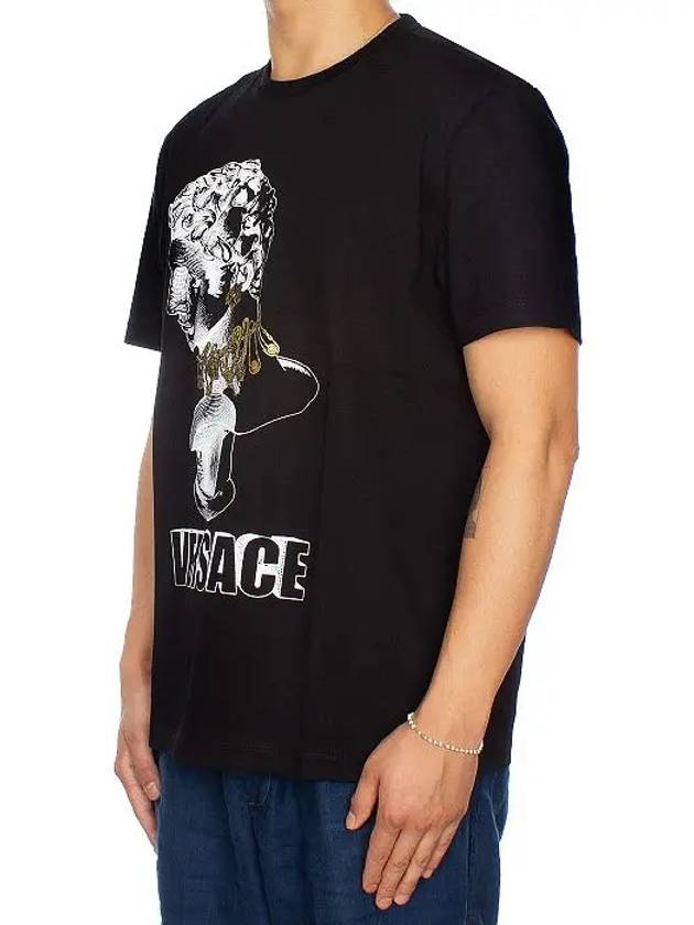 Logo Graphic Print Cotton Crewneck Short Sleeve T-Shirt Black - VERSACE - BALAAN 3