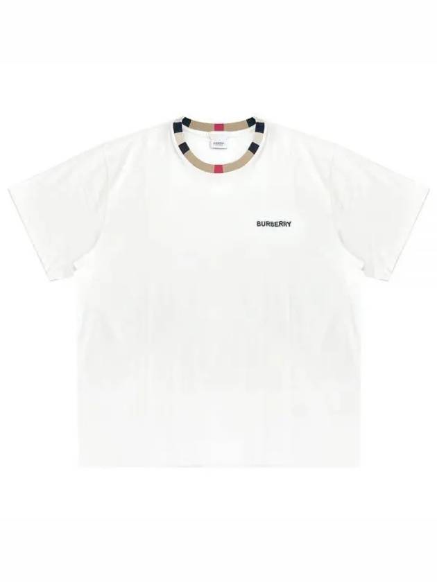 Logo Striped Neck Short Sleeve T-Shirt White - BURBERRY - BALAAN 2