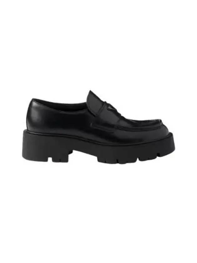 Triangle Logo Brushed Leather Loafers Black - PRADA - BALAAN 2