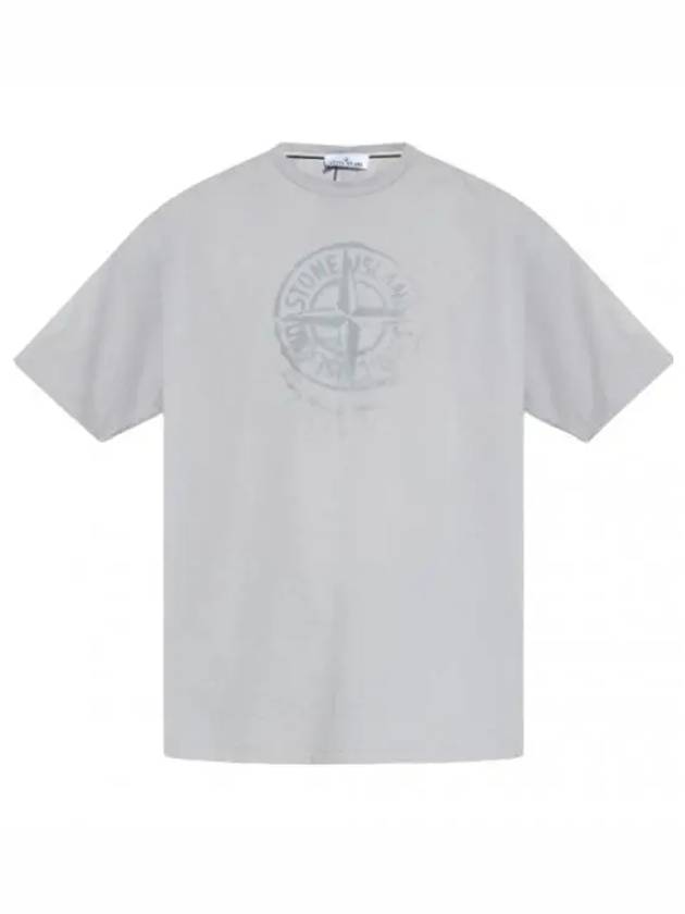 Men's Logo Print Crew Neck Short Sleeve T-Shirt Grey - STONE ISLAND - BALAAN 2