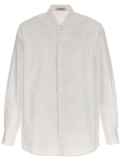 Men's Tulle Iconograph Pattern Cotton Poplin Long Sleeve Shirt White - VALENTINO - BALAAN 2