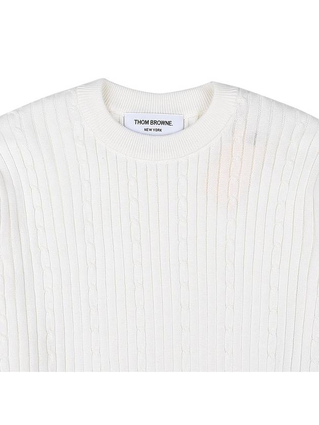 Baby Cable Rib Cotton 4-Bar Crewneck Knit Top White - THOM BROWNE - BALAAN 4