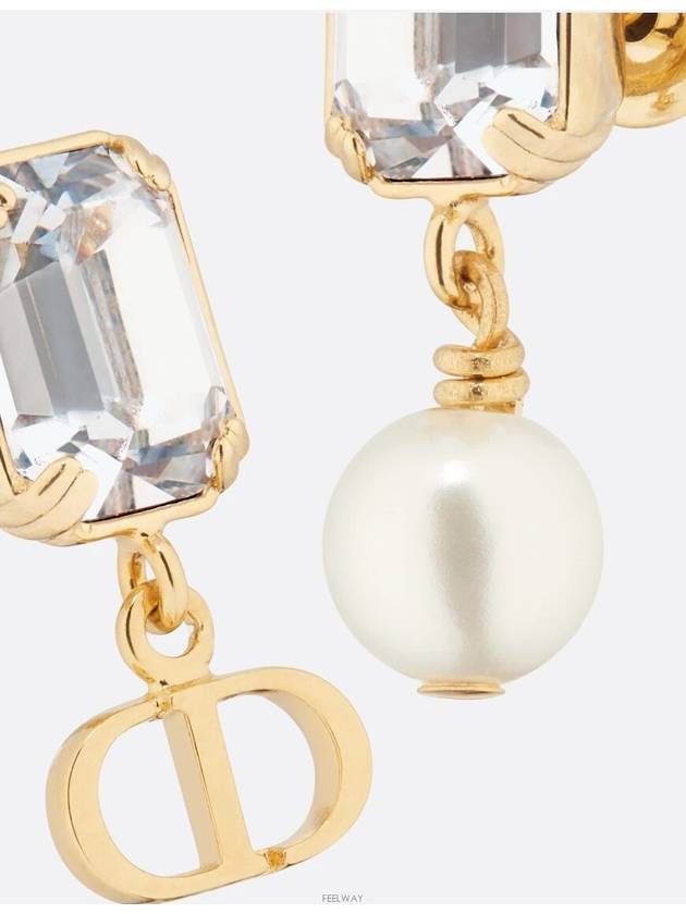 Petit CD Earrings Gold Finish Metal White Resin Pearl - DIOR - BALAAN 3