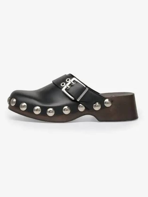 Women's Buckle Studded Leather Clog Mule Black - GANNI - BALAAN 2