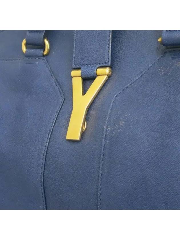 YSL Yip 275091 Navy leather L size gold logo decorated cabashic tote bag - SAINT LAURENT - BALAAN 3