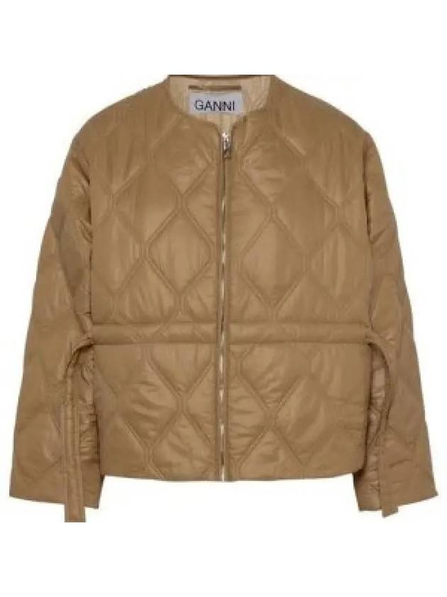 Women's Quilted Recycled Nylon Down Zip-Up Jacket Beige - GANNI - BALAAN 2