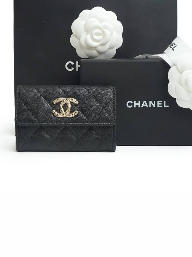 CC logo flap caviar card wallet black - CHANEL - BALAAN 2