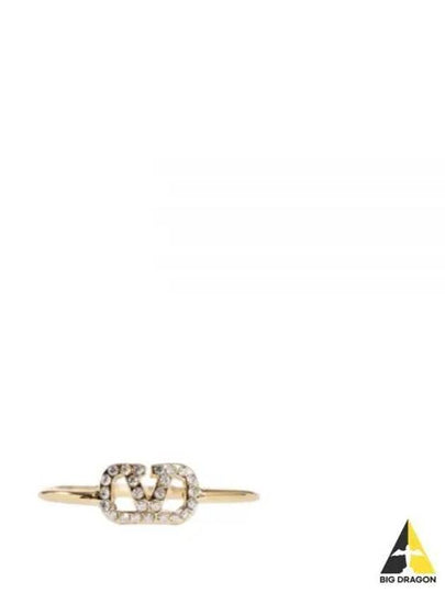 V Logo Signature Metal Crystal Ring Gold - VALENTINO - BALAAN 2