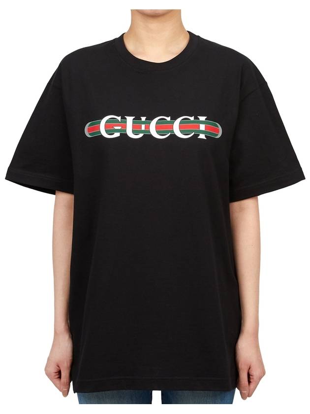 Web Print Cotton Short Sleeve T-Shirt Black - GUCCI - BALAAN 2