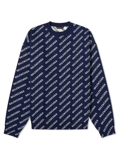 Allover Logo Crew Sweatshirt Navy - BALENCIAGA - BALAAN 1