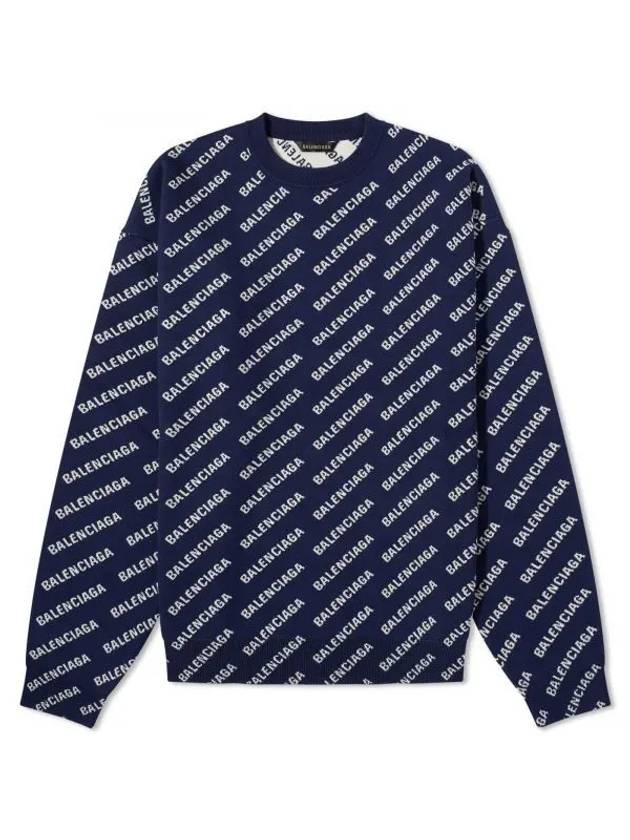 Allover Logo Crew Sweatshirt Navy - BALENCIAGA - BALAAN 1