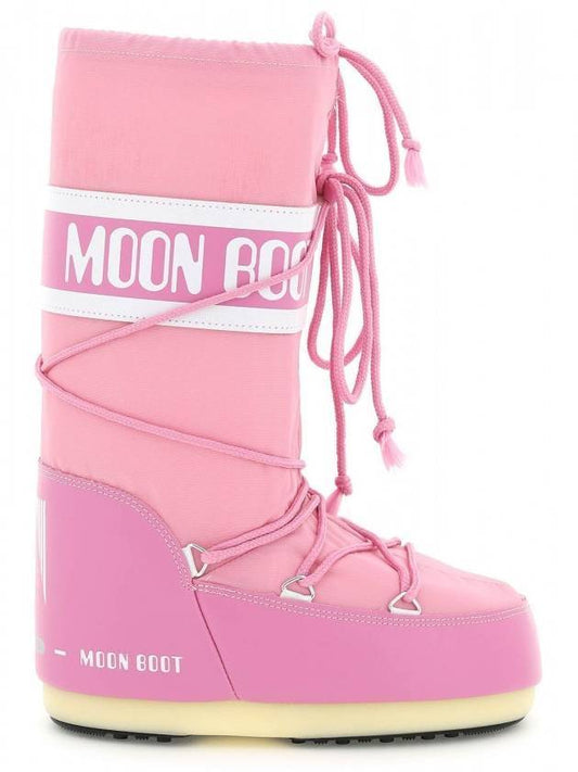s Women Logo Fabric Nylon Snow Winter Boots Pink - MOON BOOT - BALAAN.
