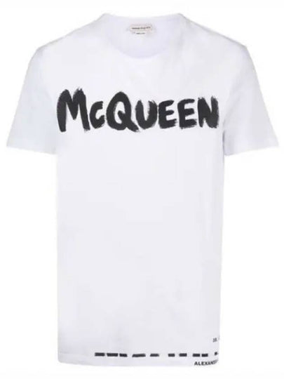 Men's Graffiti Logo Short Sleeve T-Shirt White - ALEXANDER MCQUEEN - BALAAN 2