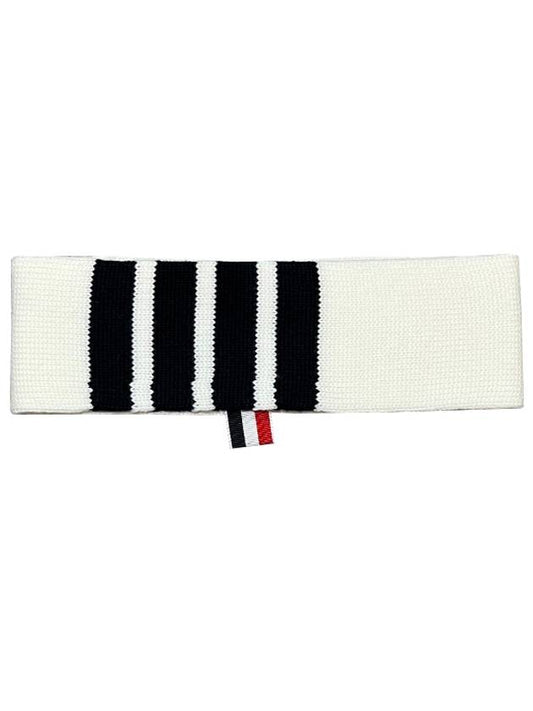 Diagonal 4-Bar Jersey Stitch Merino Wool Headband White - THOM BROWNE - BALAAN 2