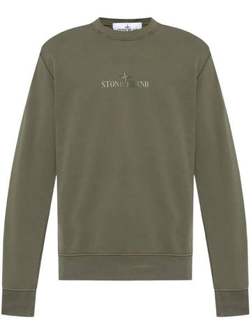 Cotton Fleece Crew Neck Sweatshirt Green - STONE ISLAND - BALAAN 1