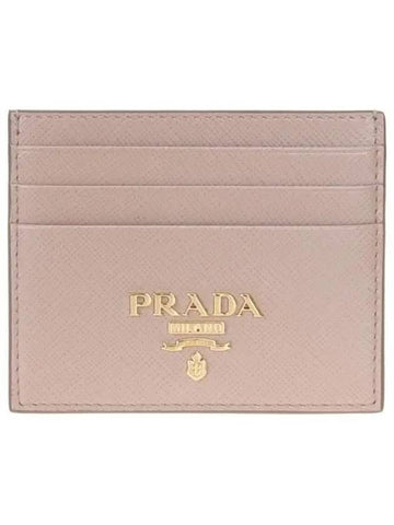 Metal Logo Saffiano Card Wallet Powder Pink - PRADA - BALAAN 1