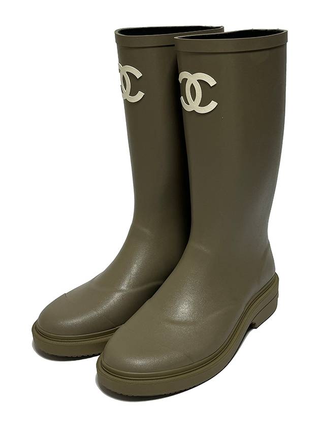 CC Logo Caoutchouc Rain Boots Dark Beige - CHANEL - BALAAN 3