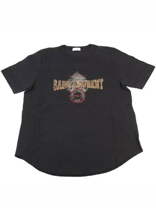 Women's University Logo Printing Short Sleeve T-Shirt Black - SAINT LAURENT - BALAAN 2