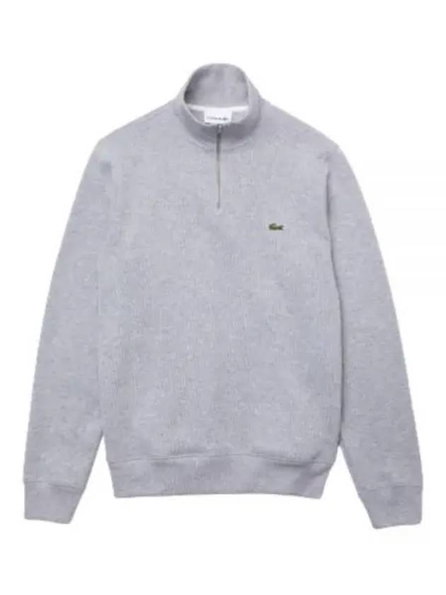 Logo Half Zip Up Cotton Sweatshirt Grey - LACOSTE - BALAAN 2