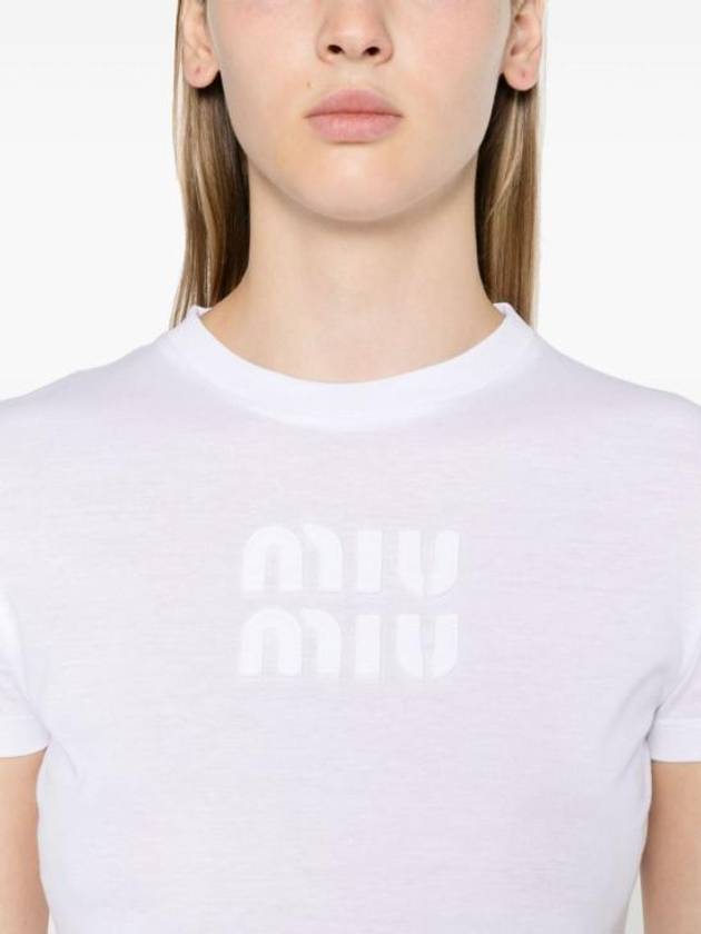 Logo Cropped Short Sleeve T-Shirt White - MIU MIU - BALAAN 3