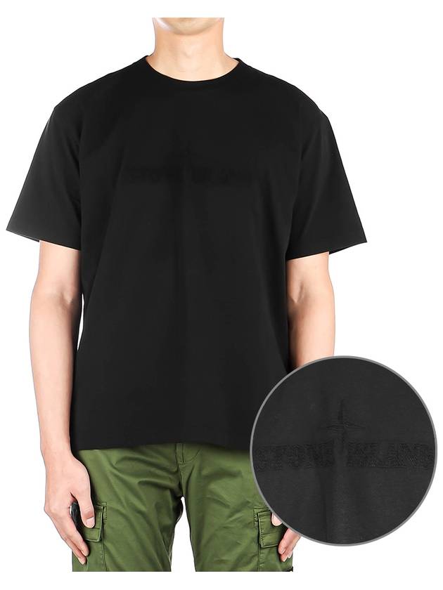 Men's Logo Short Sleeve T-Shirt Black - STONE ISLAND - BALAAN 2