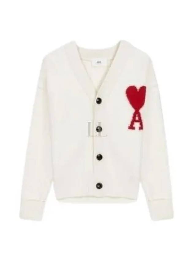 Big Heart Logo Oversized Intarsia Cardigan White - AMI - BALAAN 2