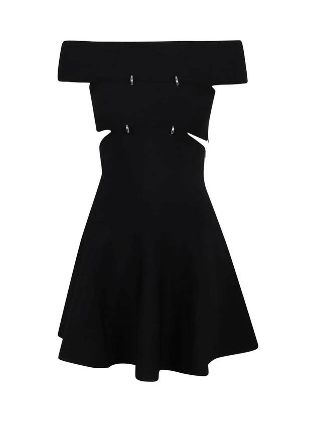 Cutout Off Shoulder Flare Mini Dress Black - ALEXANDER MCQUEEN - BALAAN 1