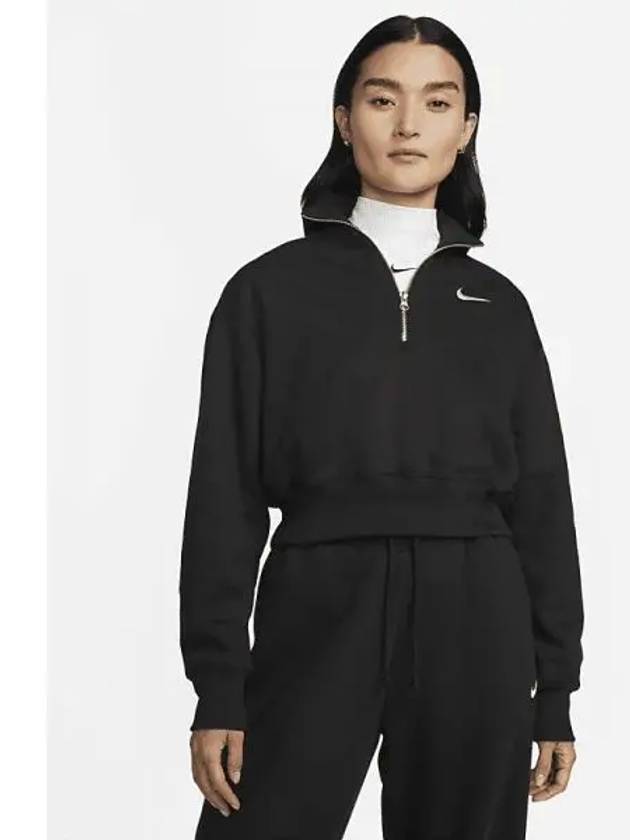 NSW Phoenix Fleece Half Zip Crop Sweatshirt Black - NIKE - BALAAN 2