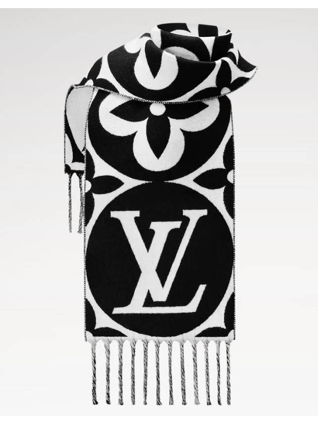 LV Medallion Monogram Wool Scarf Black - LOUIS VUITTON - BALAAN 4