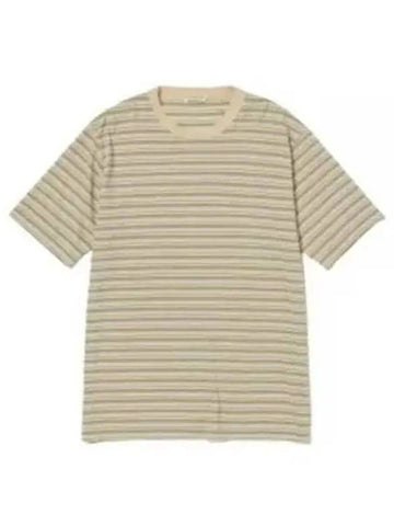 24 HARD TWIST COTTON BORDER TEE BEIGE A24ST02BR short sleeve t shirt - AURALEE - BALAAN 1