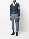 Donegal Twist Cable 4 Bar Classic V Neck Cardigan Blue - THOM BROWNE - BALAAN 3