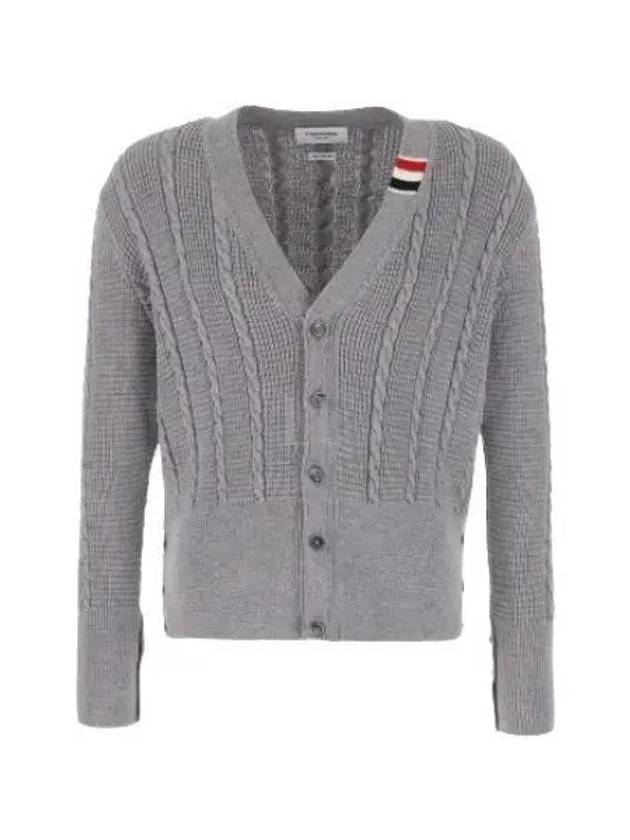 Cable Knitwear Virgin Wool Cardigan Grey - THOM BROWNE - BALAAN 2