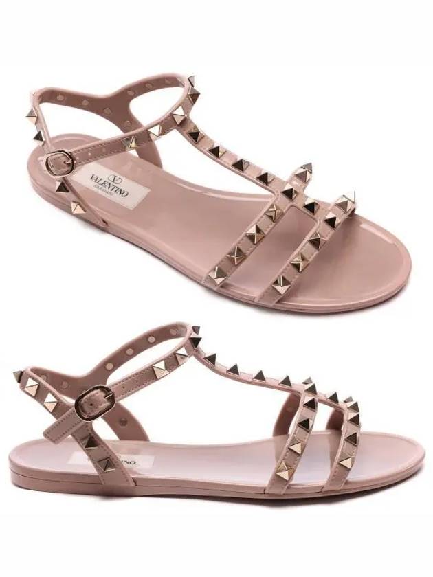 Women's Rockstud Flat Sandals Pink - VALENTINO - BALAAN 2