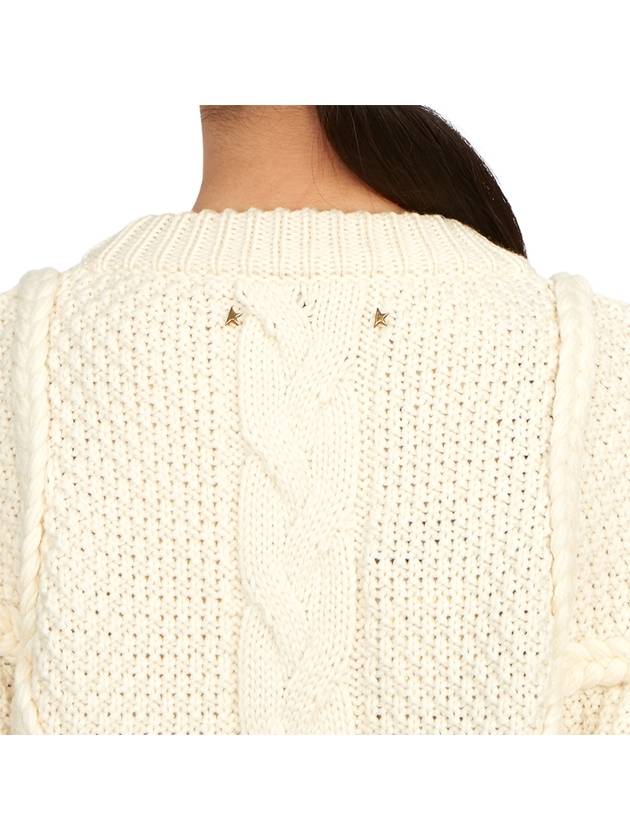 Crew Neck Golden Wool Cable Knit Top Ivory - GOLDEN GOOSE - BALAAN 8