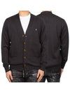 Men's Logo Wool V-Neck Cardigan Vintage Black - VIVIENNE WESTWOOD - BALAAN.