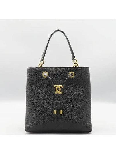 AS0310 Black Caviar Skin Gold COCO Logo Drawstring Bucket Chain Tote Bag Shoulder Strap 2WAY - CHANEL - BALAAN 2